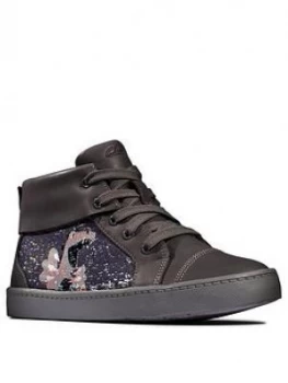 Image of Clarks Boys City Myth Dino High Top Trainer - Dark Grey