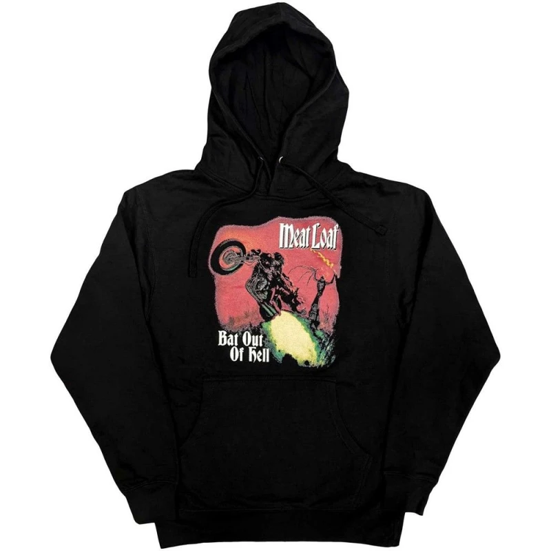 Image of Meat Loaf Mens Bat Out Of Hell Pullover Hoodie in Black Size: 2XL Black Male 2XL