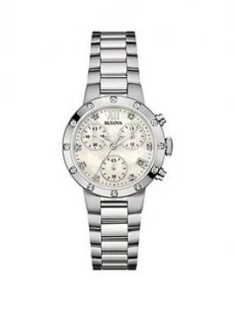 Image of Bulova Mother Of Pearl And Diamond Chronograph Dial Stainless Steel Bracelet Ladies Watch