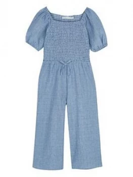 Image of Mintie By Mint Velvet Girls Chambray Stripe Jumpsuit - Blue
