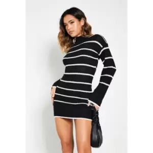 Image of I Saw It First Slouchy Knitted Stripe Mini Dress - Black