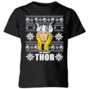 Image of Marvel Thor Face Kids Christmas T-Shirt - Black - 7-8 Years