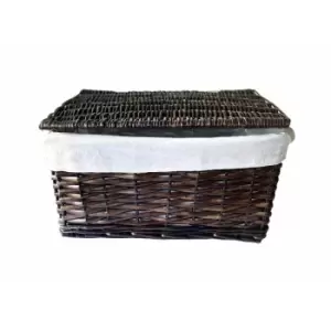 Image of Lidded Wicker Storage Basket With Lining Xmas Hamper Basket [Small 30x20x11.5 cm,Oak]