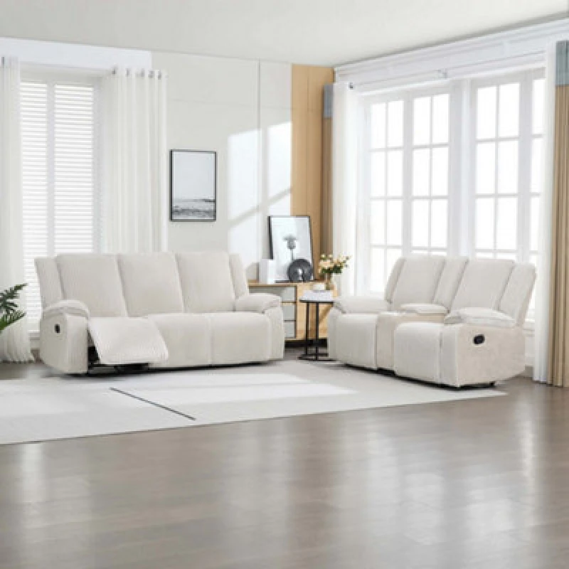 Image of More4Homes Verona 3+2 Jumbo Cord Manual Recliner Sofa Set (Beige)
