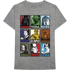 Image of Star Wars - Character Squares Mens Medium T-Shirt - Grey