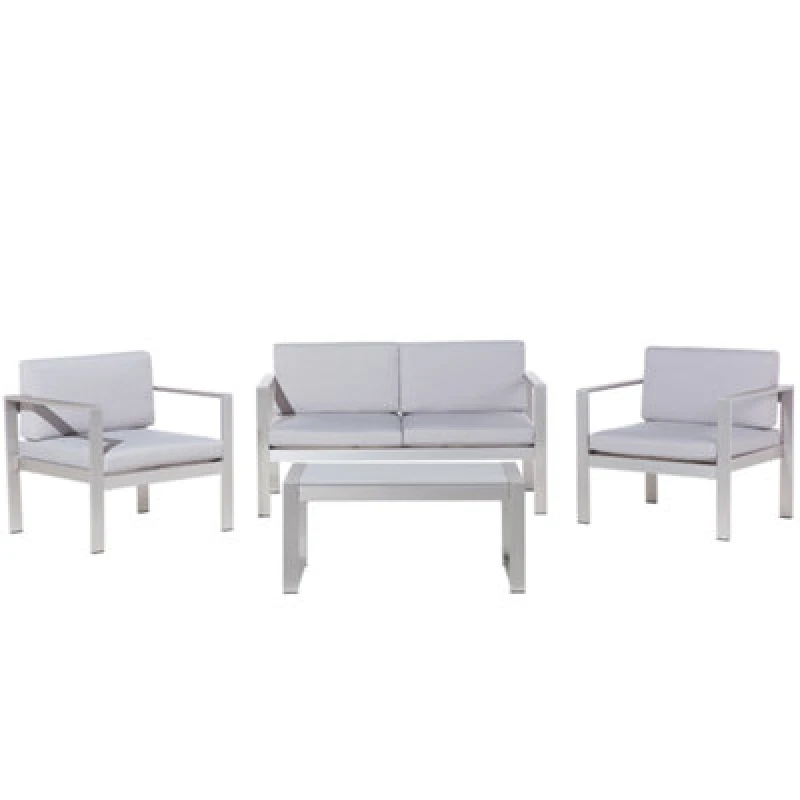Image of Beliani Garden Lounge Set With Table 4 Seater Salerno Metal Light Grey