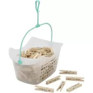 Image of JVL Plastic Peg Basket with 102 Birch Wood Pegs
