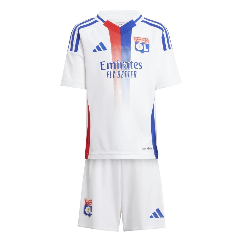 Image of adidas Unisex Kids Olympique Lyonnais Home 2025-2026 Ligue 1 Football Kit Mini Kits White unisex 3-4 Years