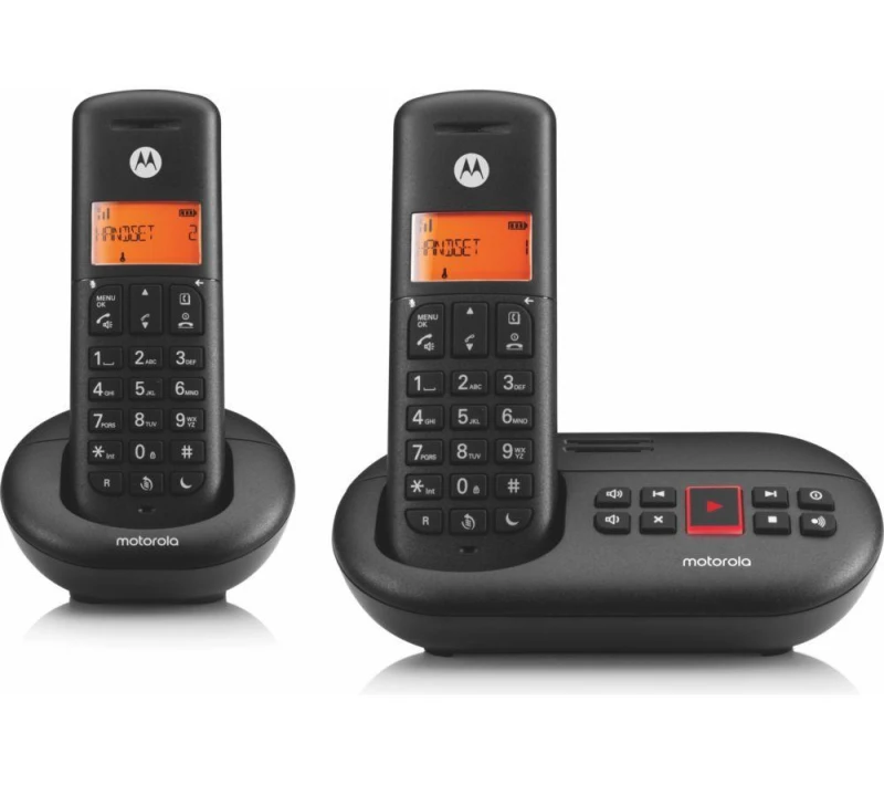 Image of MOTOROLA E212 Cordless Phone - Twin Handsets, Black 5055374716984