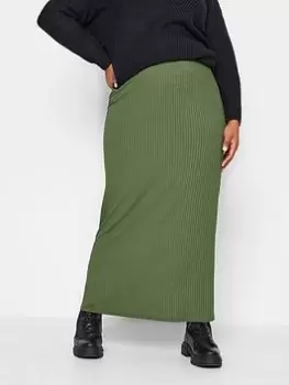 Image of Yours Yours Rib Skirt Khaki, Green, Size 14, Women