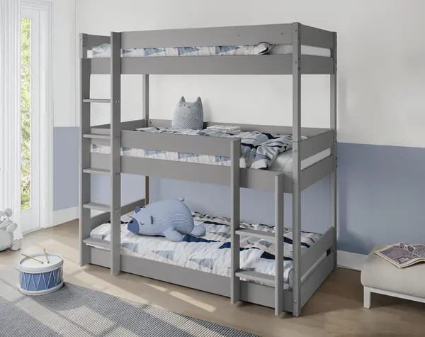 Image of Home Detail Kennedy Kids Wooden Triple Bunk Bed Grey