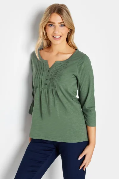 Image of Cotton Pleated Henley Top