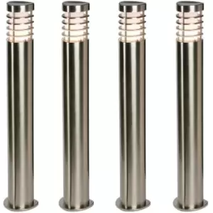 Image of 4 PACK Outdoor Garden Bollard Light Brushed Steel 9.2W Path LED Lamp Post IP44