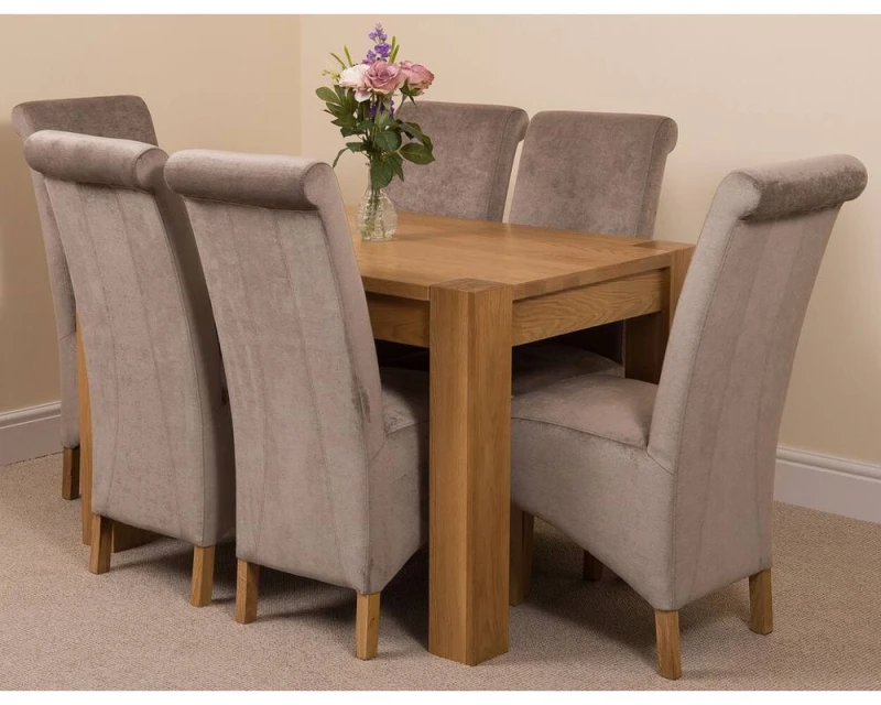 Image of Thats Furniture Kuba 125 x 80cm Chunky Oak Small Dining Table & 6 Montana Fabric Chairs in Grey Grey Unisex 125 x 80 cm