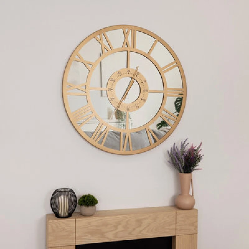 Image of Charles Bentley Coniston Indoor Outdoor Mirrored Skeleton Wall Clock 80cm Gold