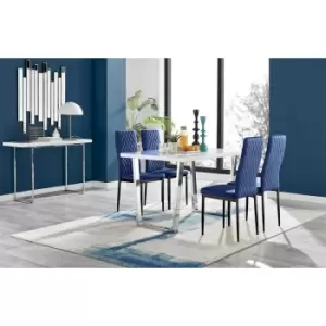 Image of Furniturebox UK - Furniturebox Kylo White High Gloss Dining Table & 4 Navy Velvet Milan Dining Chairs With Black Legs