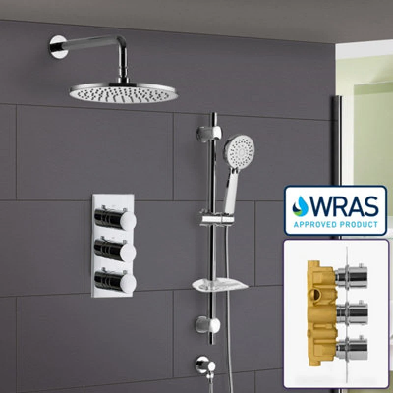 Image of Nes Home Round 3 Dial 2 Way Bathroom Concealed Thermostatic Shower Mixer Valve Tap
