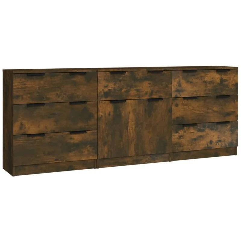 Image of VIDAXL 3 Piece Sideboards Smoked Oak Engineered Wood Vidaxl 8720287122616