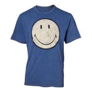 Image of Smiley - Original Smiley Logo Faux Denim Mens Medium T-Shirt - Blue