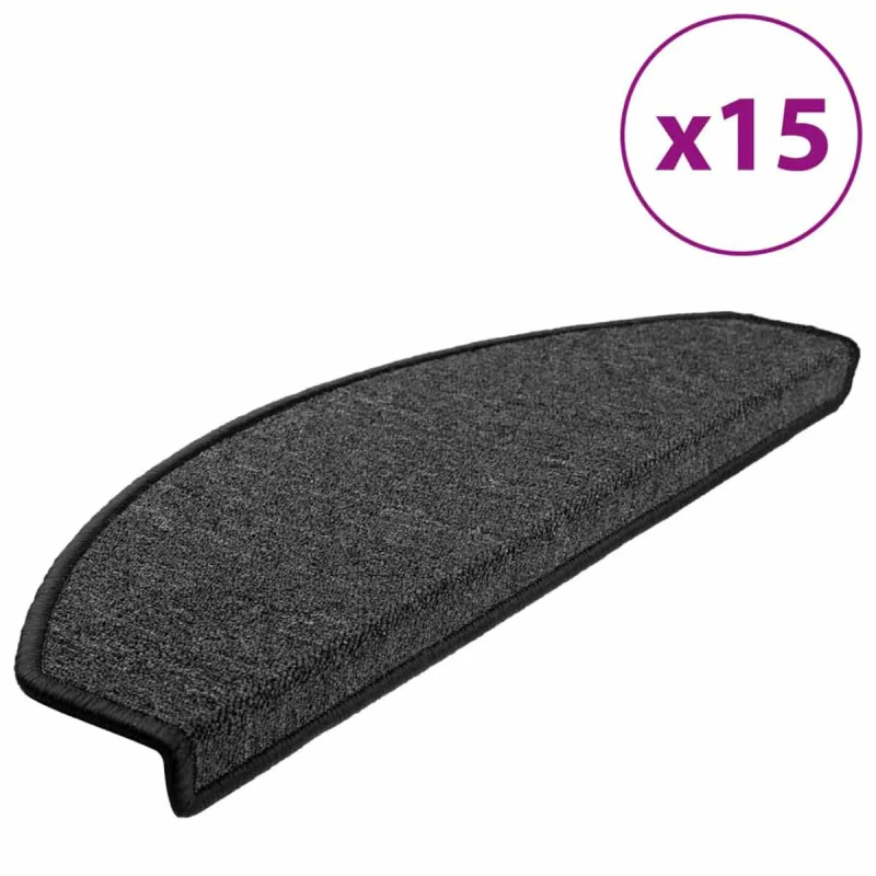 Image of vidaXL 15x Stair Mats Anthracite 65x24x4cm Step Carpet Tread Rug Protector