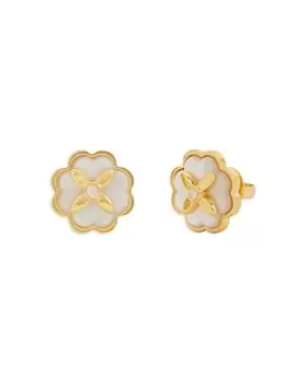 Image of kate spade new york Heritage Bloom Cubic Zirconia & Mother of Pearl Flower Stud Earrings in Gold Tone