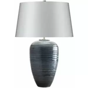 Image of Table Lamp Polished Nickel Accents Silver Faux Silk Shade Blue Glaze LED E27 60W