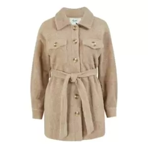 Image of Yumi Beige Button Down Shacket With Tie Belt - Cream