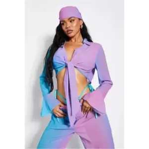 Image of I Saw It First Aqua Sea Ombre Frill Sleeve Shirt - Blue