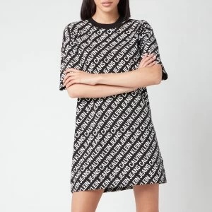 Image of Calvin Klein Jeans Womens AOP T-Shirt Dress - Institutional Logo AOP Black - S