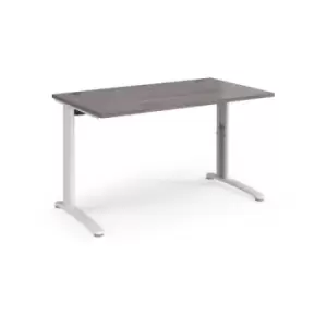 Image of TR10 height settable straight desk 1400mm x 800mm - white frame and grey oak top