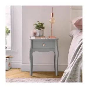 Image of Grey Bedside Table - Wooden 1 Drawer Bedside Cabinet- Vintage Style Nightstand with Rose Gold Handle - Side Table Storage for Bedroom, Home Office,