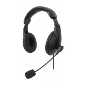 Image of Manhattan Stereo Over-Ear Headset (USB) Retail Box Packaging Microphone Boom (padded) Adjustable Headband Ear Cushions 1x USB-A for both sound and mic