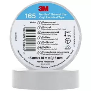 Image of 3M Temflex 165 165WH1E Electrical tape Temflex 165 White (L x W) 10 m x 15mm