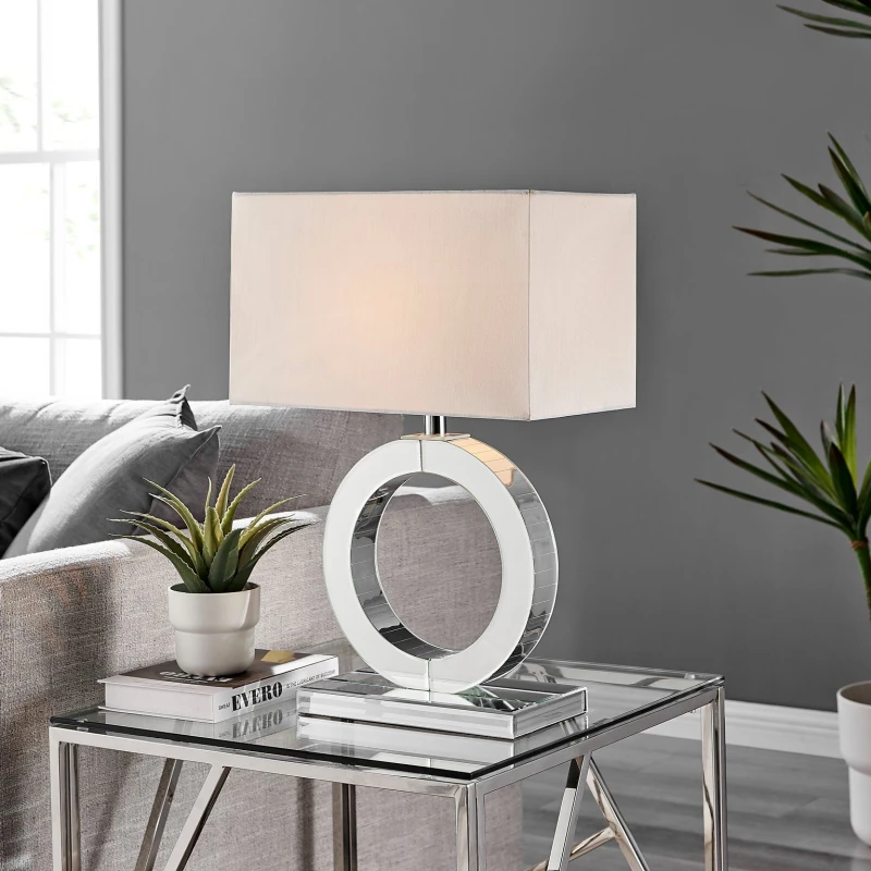 Image of FurnitureboxUK FurnitureboxUK Clara Energy Efficient Mirrored Halo Table Lamp Light (Including Bulb) in White White One Size Unisex 5056542633485