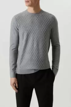 Image of Super Soft Grey Diamond Texture Knitted Crew Neck