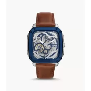Image of Fossil Mens Inscription Automatic Leather Watch - Brown