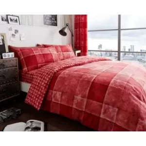 Image of Denim Check Duvet Cover Bedding Set - Red - Double - TJ Hughes