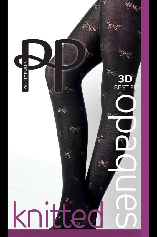 Image of Pretty Polly Womens Knitted Opaques Bow Pattern Tights - Black Size: S/M Black Female S/M