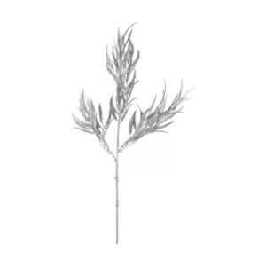Image of Gallery Interiors Set of 5 Feather Leaf Spray in Silver with Glitter