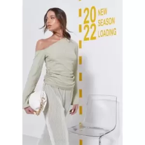 Image of Missguided One Shoulder Drape Neck Top - Green