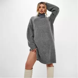 Image of Missguided Tall Roll Neck Knit Mini Dress - Grey