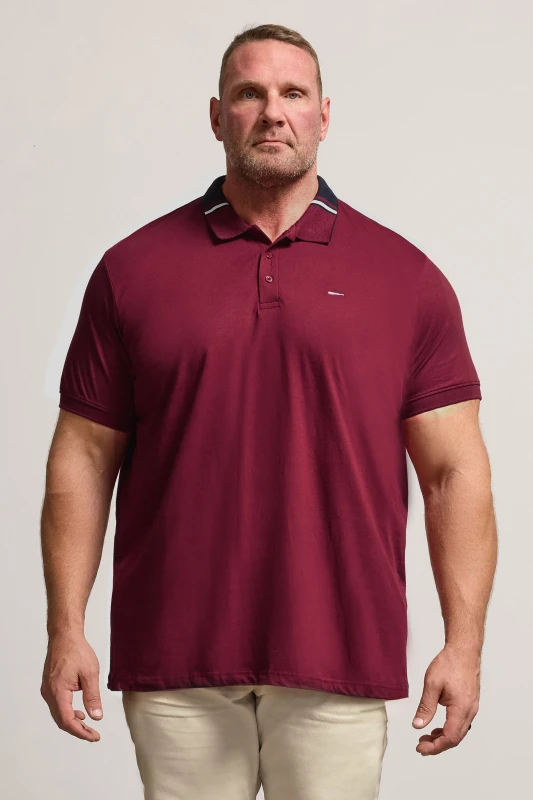 Image of BadRhino BadRhino Men Jacquard Collar Polo Shirt in Red Size: X-Large Red XL Male 5063111843749