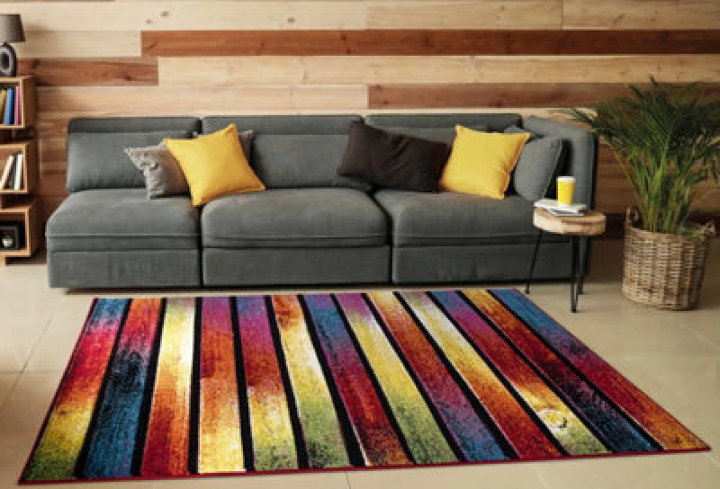 Image of Smart Living Smart Living Modern Hand Carved Multicolour Soft Thick Area Rug - Stripes Size: 80cm x 150cm Multi 80cm x 150cm Unisex 8680504113998