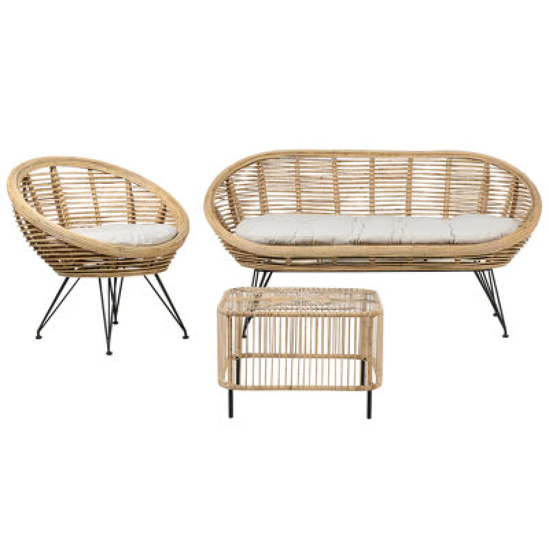 Image of Beliani Garden Lounge Set With Table 3 Seater Maratea/cesenatico Rattan Natural
