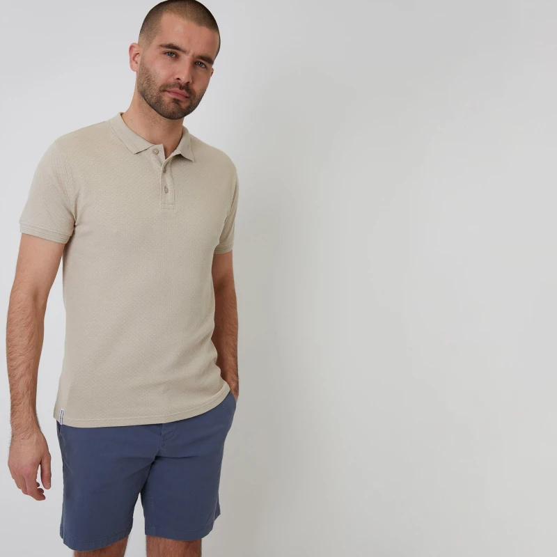 Image of Threadbare Textured Cotton Short Sleeve Polo Shirt Stone male S