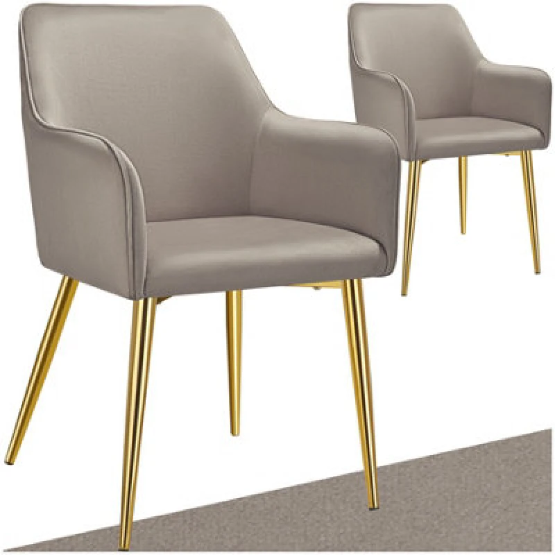 Image of Tectake Set Of 2 Dining Chair Avane - Velvet Look, Padded Armchair, High Backrest And High Armrests - Taupe