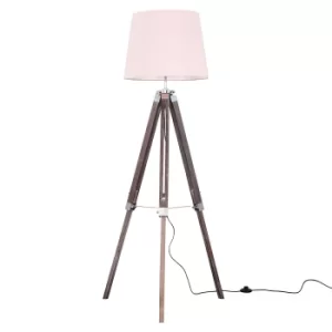 Image of Clipper Light Wood Tripod Floor Lamp with Dusty Pink Aspen Shade