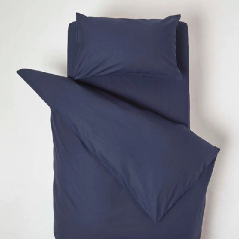 Image of Homescapes Cotton Cot Bed Duvet Cover Set 200 Thread Count Navy