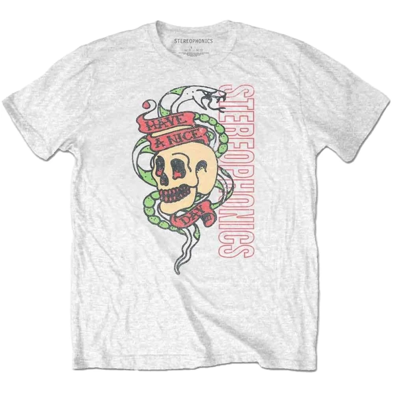 Image of Stereophonics Mens Have A Nice Day Snake T-Shirt in White Size: Small White Male S