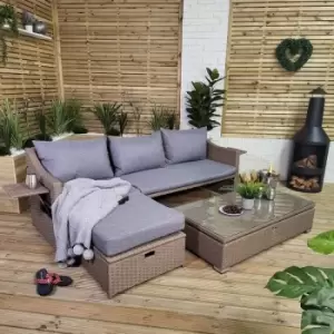 Image of Samuel Alexander 6 Seater 4PC Brown Rattan Chair Garden Sofa Set Daybed With Glass Table Coffee Top Includes Modular Design Rattan Furniture With
